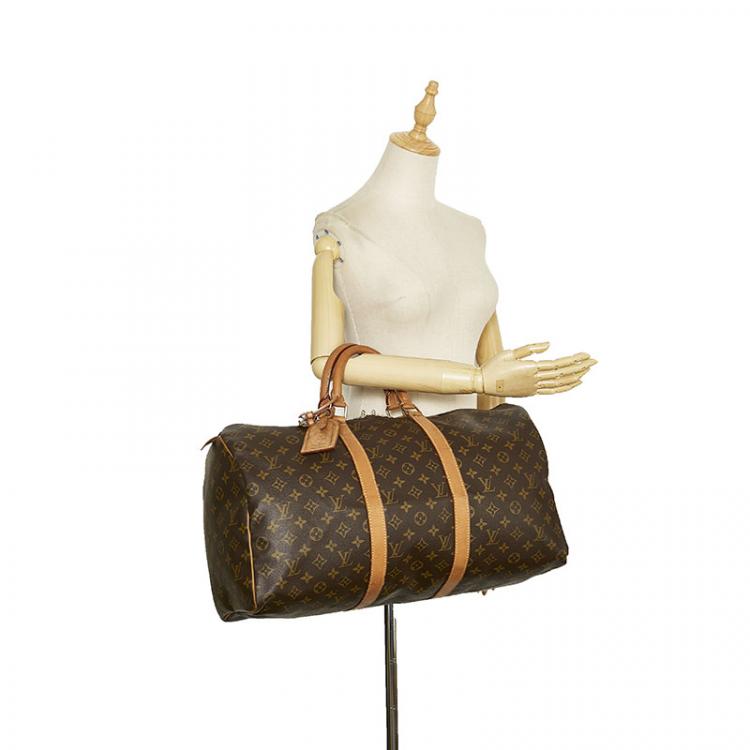 Pre Owned Louis Vuitton Brown Canvas Monogram Keepall 50 Duffel Bag