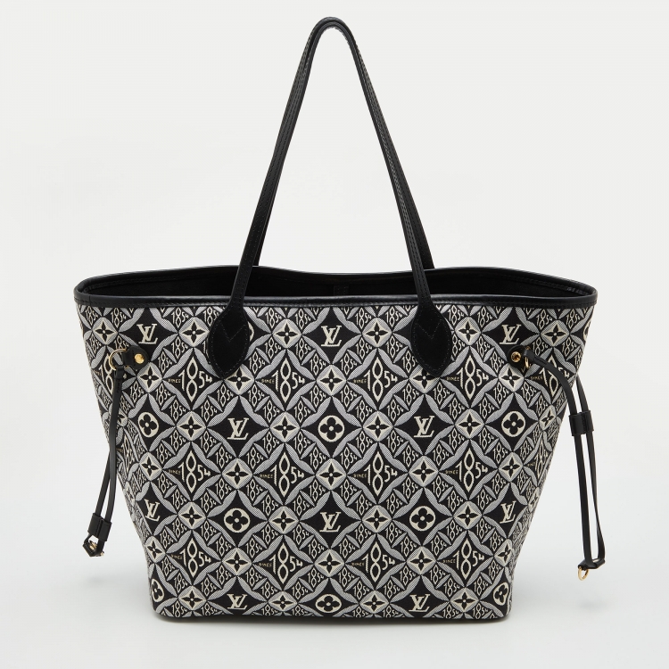 Pre Owned Louis Vuitton Black/White Jacquard Since 1854 Neverfull MM Bag