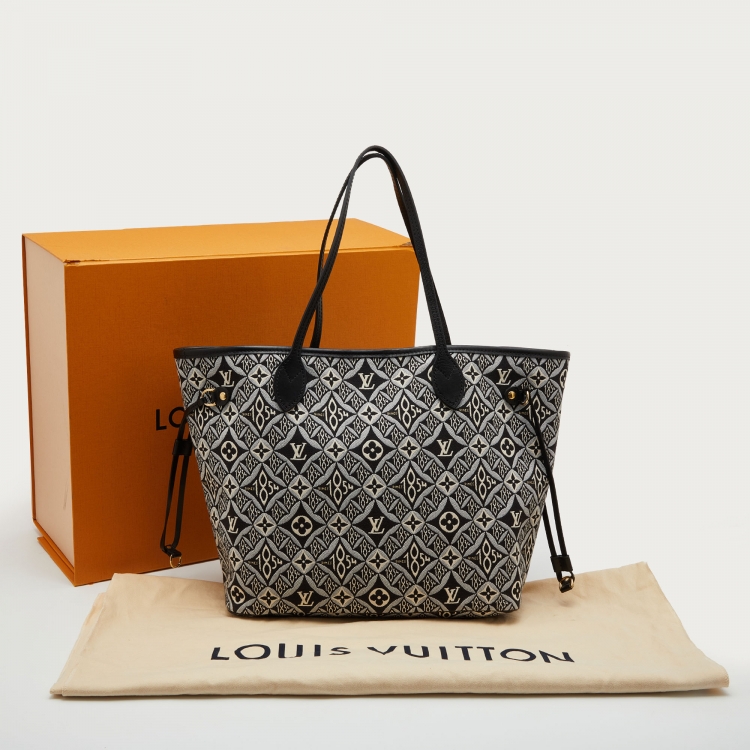 Pre Owned Louis Vuitton Black/White Jacquard Since 1854 Neverfull MM Bag