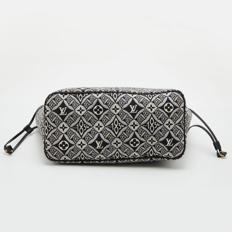 Pre Owned Louis Vuitton Black/White Jacquard Since 1854 Neverfull MM Bag