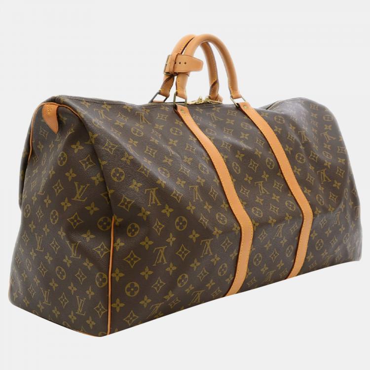 Louis Vuitton Monogram Keepall 60 Brown Leather Duffle Bag