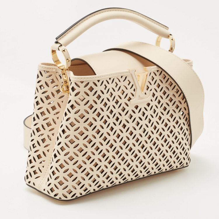 Pre Owned Louis Vuitton Light Beige Leather Limited Edition Garden Party Capucines BB Bag