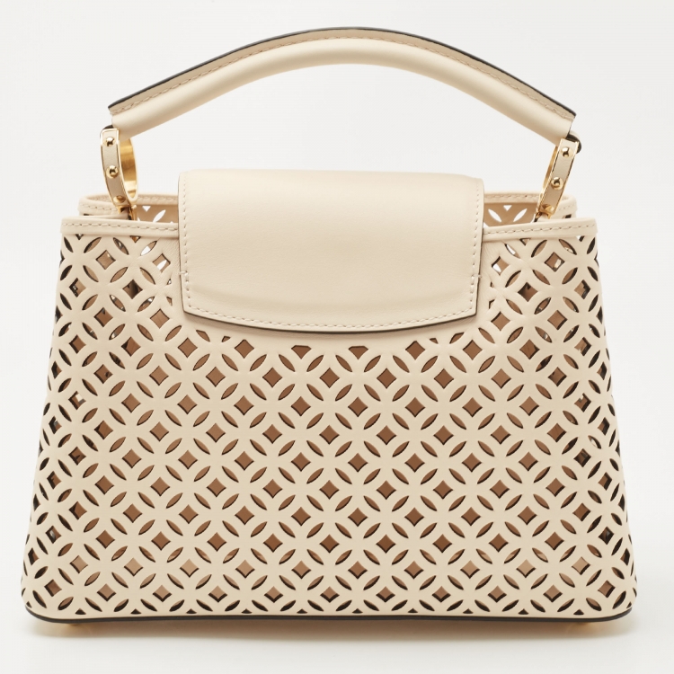 Pre Owned Louis Vuitton Light Beige Leather Limited Edition Garden Party Capucines BB Bag