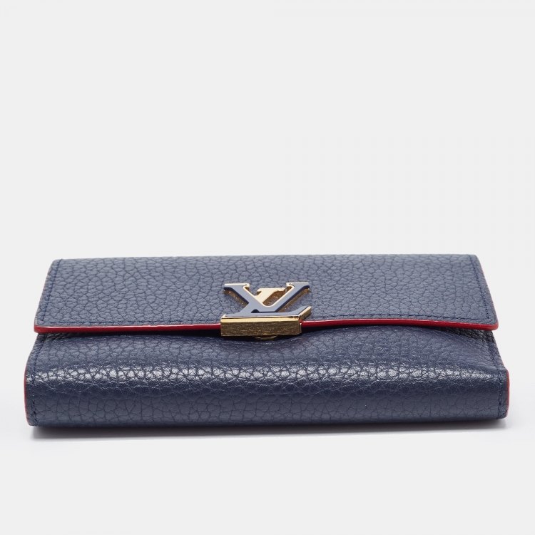 Pre Owned Louis Vuitton Marine Rouge Taurillon Leather Capucines Compact Wallet