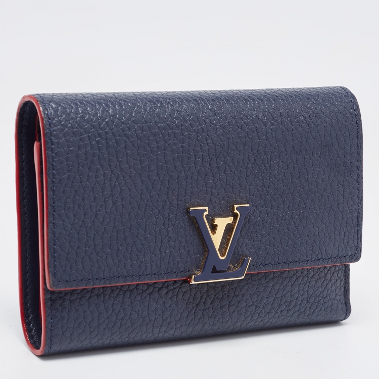 Pre Owned Louis Vuitton Marine Rouge Taurillon Leather Capucines Compact Wallet