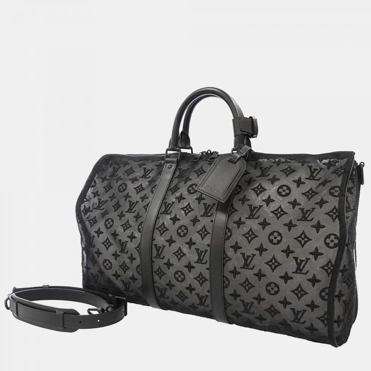 Louis Vuitton Black Monogram Canvas Mesh Keepall Bandouliere 50 Duffel Bag  Louis Vuitton