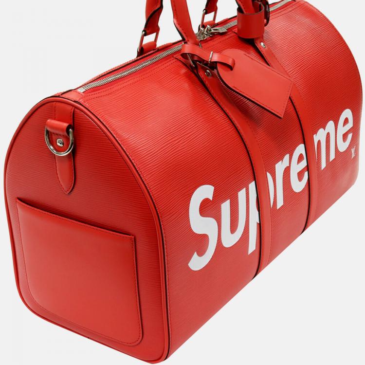LOUIS VUITTON X Supreme Red Epi Leather Keepall 45cm Bandouliere