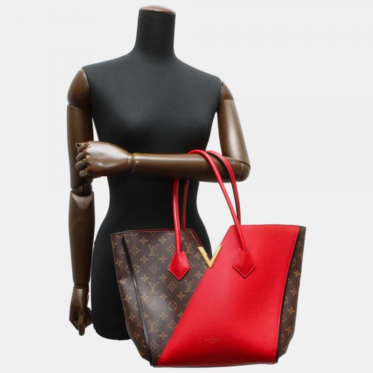 Louis+Vuitton+Kimono+Tote+MM+Brown+Red+Canvas+Leather+Monogram for