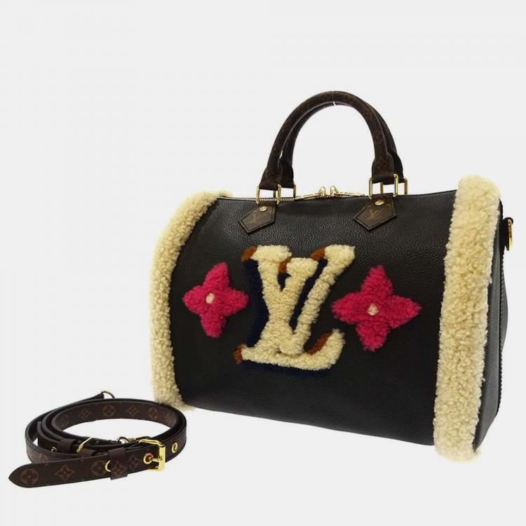 LOUIS VUITTON Shearling bag speedy Limited Edition Black Leather