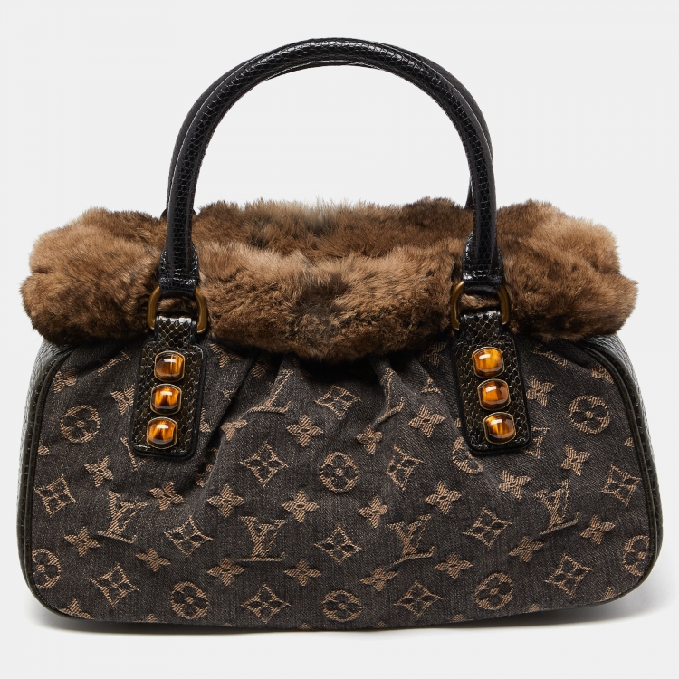 Louis Vuitton Trapeze Handbag Denim with Fur and Lizard PM