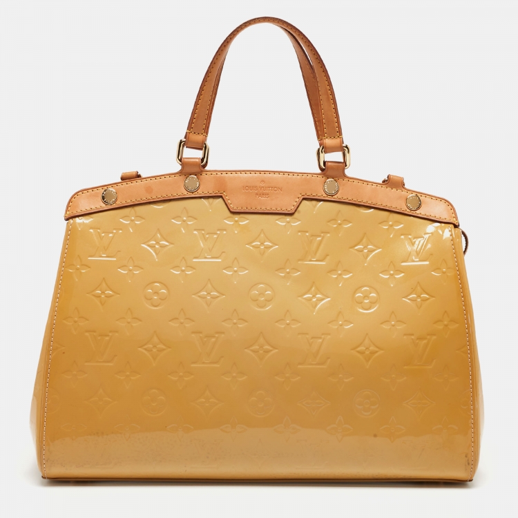 Louis Vuitton Yellow Monogram Vernis Brea MM Tote Bag For Sale at