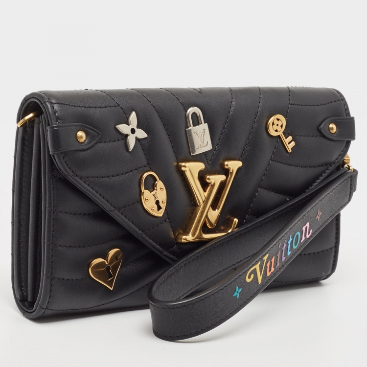 Pre Owned Louis Vuitton Black Leather Love Lock New Wave Long Wallet