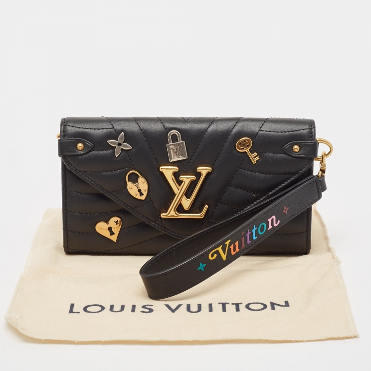 Pre Owned Louis Vuitton Black Leather Love Lock New Wave Long Wallet