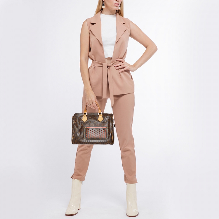 Pre Owned Louis Vuitton Fuchsia Monogram Perforated Canvas Speedy 30 Bag
