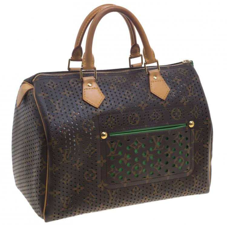Pre Owned Louis Vuitton Green Monogram Perforated Canvas Limited Edition Speedy 30