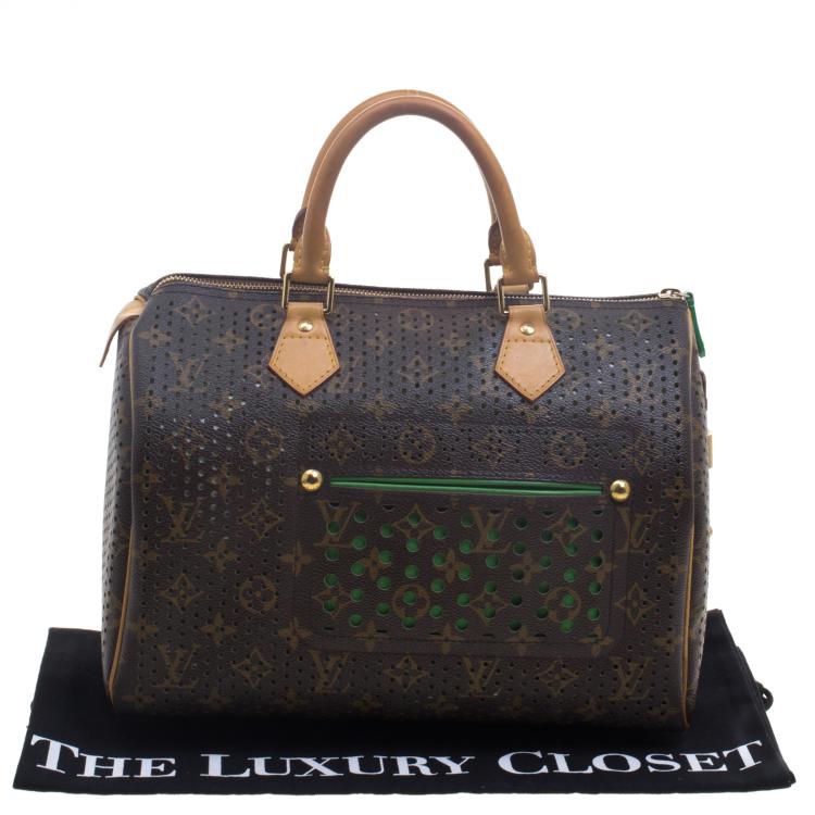 Pre Owned Louis Vuitton Green Monogram Perforated Canvas Limited Edition Speedy 30