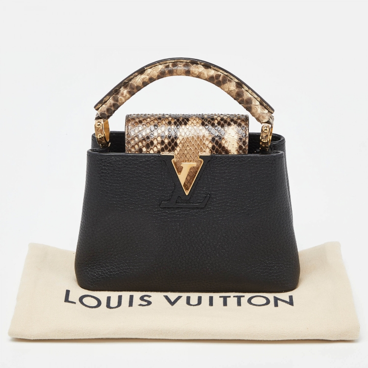 Pre Owned Louis Vuitton Black Leather and Python Capucines Mini Bag