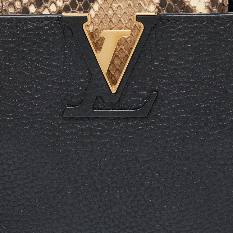 Pre Owned Louis Vuitton Black Leather and Python Capucines Mini Bag