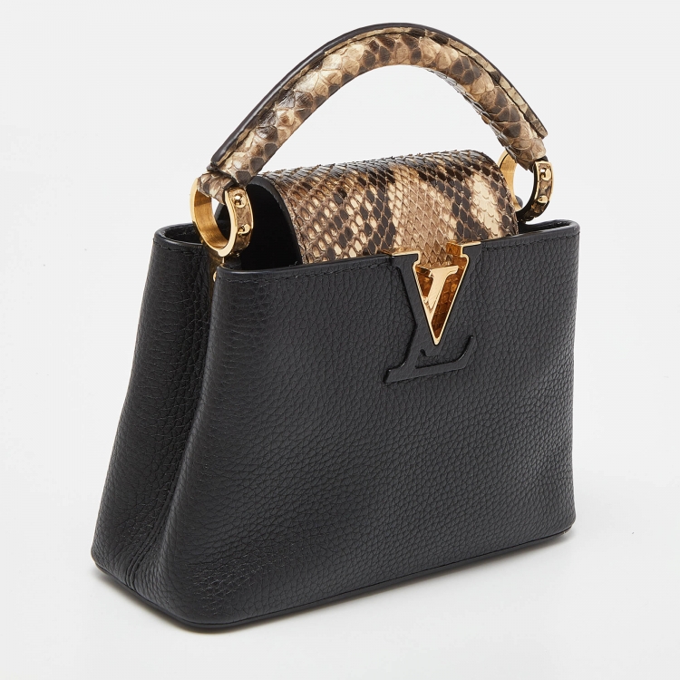 Pre Owned Louis Vuitton Black Leather and Python Capucines Mini Bag