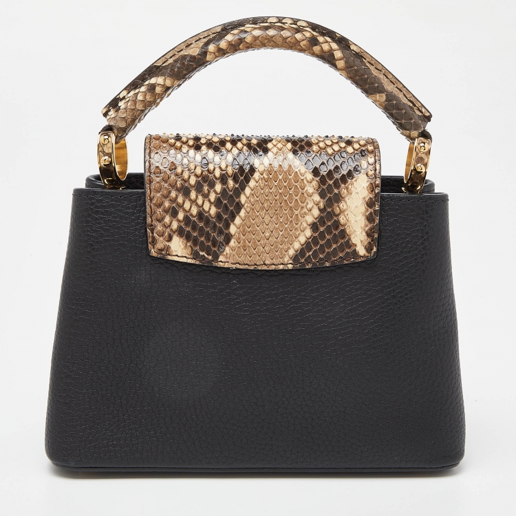 Pre Owned Louis Vuitton Black Leather and Python Capucines Mini Bag