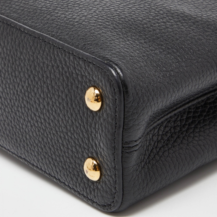 Pre Owned Louis Vuitton Black Leather and Python Capucines Mini Bag