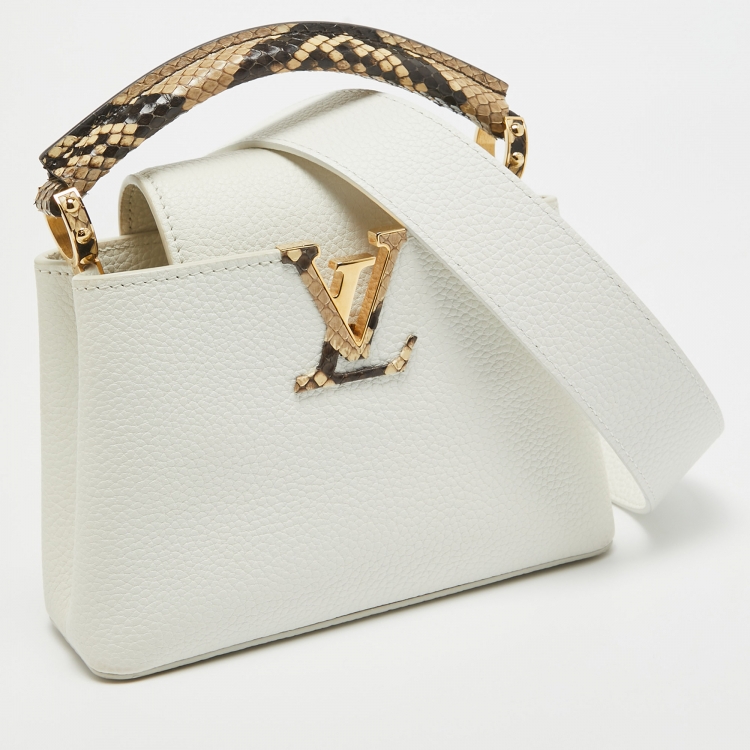 Pre Owned Louis Vuitton White/Beige Taurillon Leather and Python Mini Capucines Bag