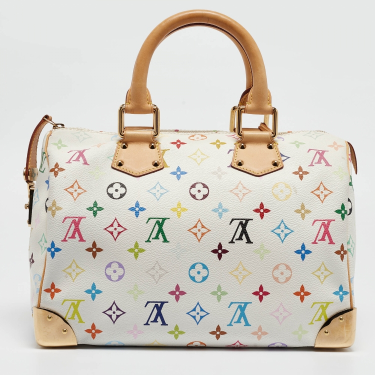 Pre Owned Louis Vuitton White Monogram Multicolore Canvas Speedy 30 Bag