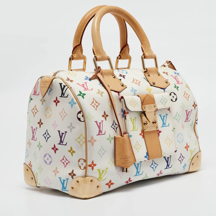 Pre Owned Louis Vuitton White Monogram Multicolore Canvas Speedy 30 Bag