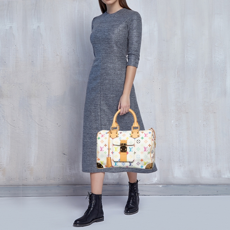 Pre Owned Louis Vuitton White Monogram Multicolore Canvas Speedy 30 Bag