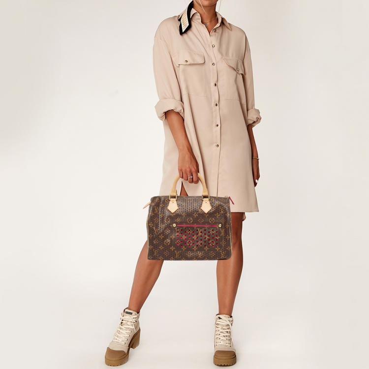 Pre Owned Louis Vuitton Fuchsia Monogram Perforated Canvas Speedy 30 Bag