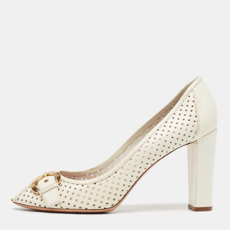 Pre Owned Louis Vuitton Cream Patent Leather Peep Toe Pumps Size 40