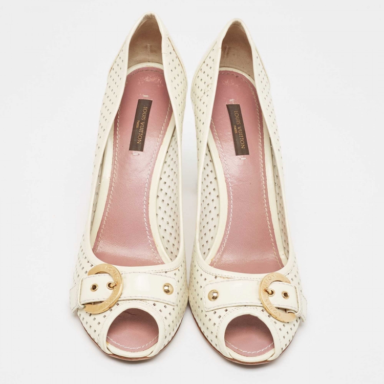 Pre Owned Louis Vuitton Cream Patent Leather Peep Toe Pumps Size 40