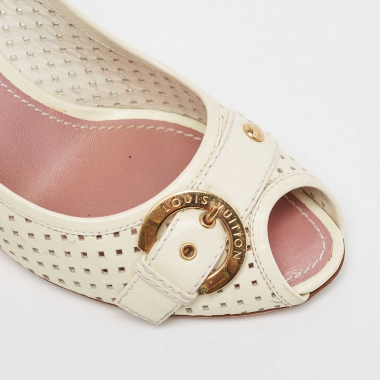 Pre Owned Louis Vuitton Cream Patent Leather Peep Toe Pumps Size 40