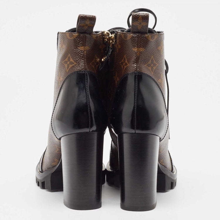 Pre Owned Louis Vuitton Black/Brown Patent And Coated Monogram Canvas Star Trail Ankle Boots Size 39