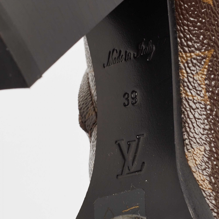 Pre Owned Louis Vuitton Black/Brown Patent And Coated Monogram Canvas Star Trail Ankle Boots Size 39