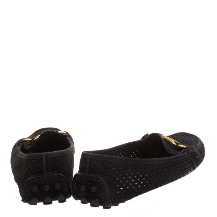 Pre Owned Louis Vuitton Black Perforated Suede Oxford Loafers Size 37.5