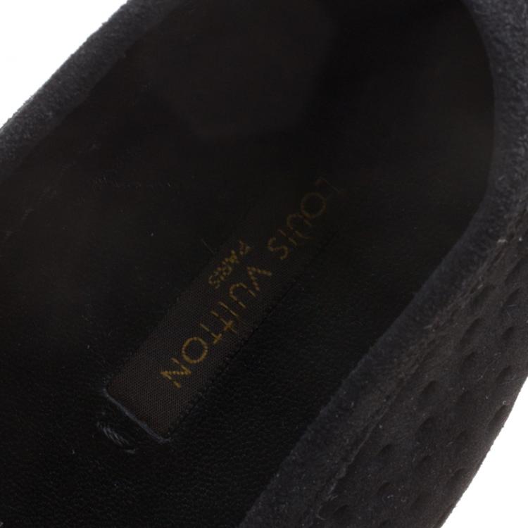 Pre Owned Louis Vuitton Black Perforated Suede Oxford Loafers Size 37.5