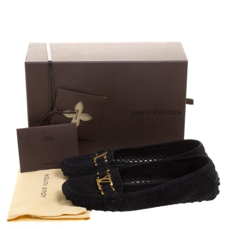 Pre Owned Louis Vuitton Black Perforated Suede Oxford Loafers Size 37.5