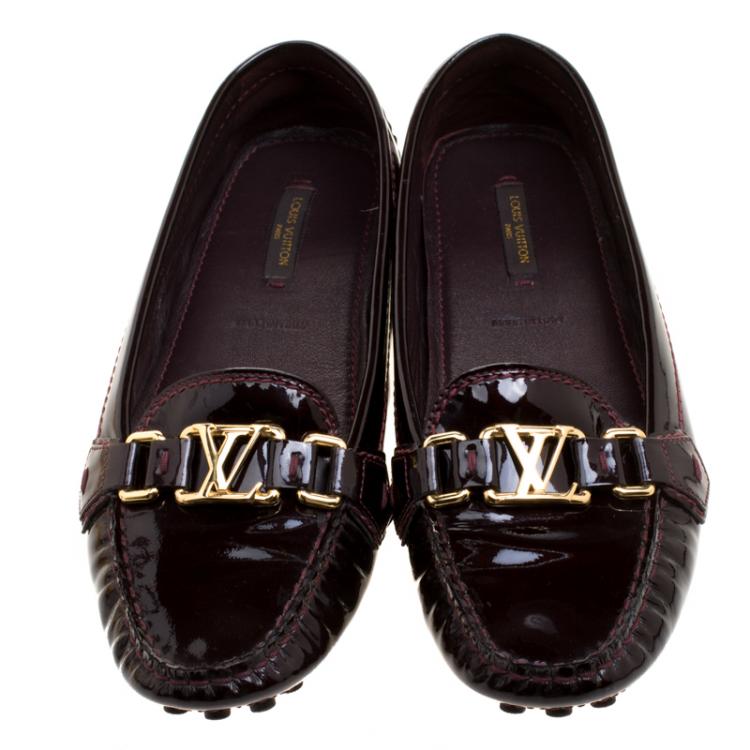 Pre Owned Louis Vuitton Burgundy Patent Leather Oxford Loafers Size 39