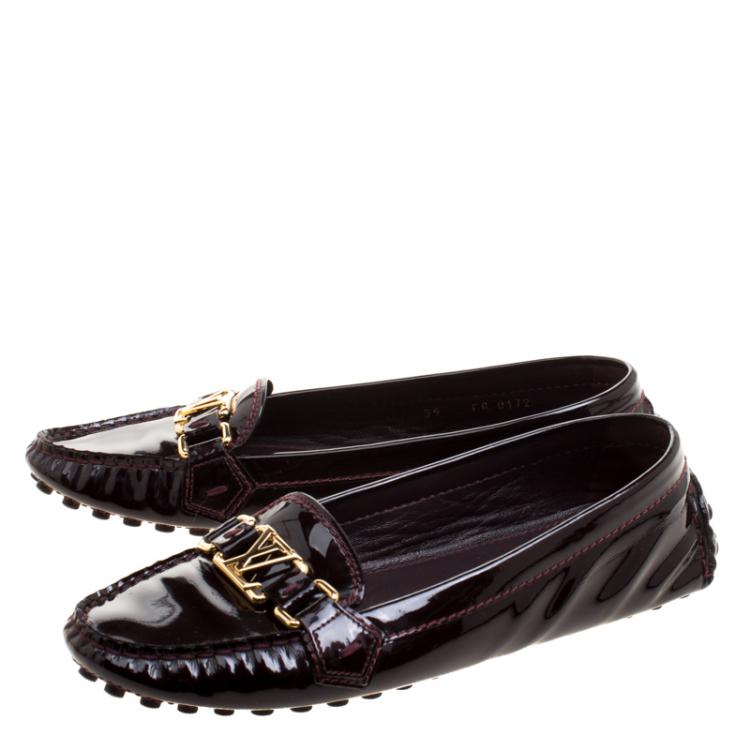 Pre Owned Louis Vuitton Burgundy Patent Leather Oxford Loafers Size 39