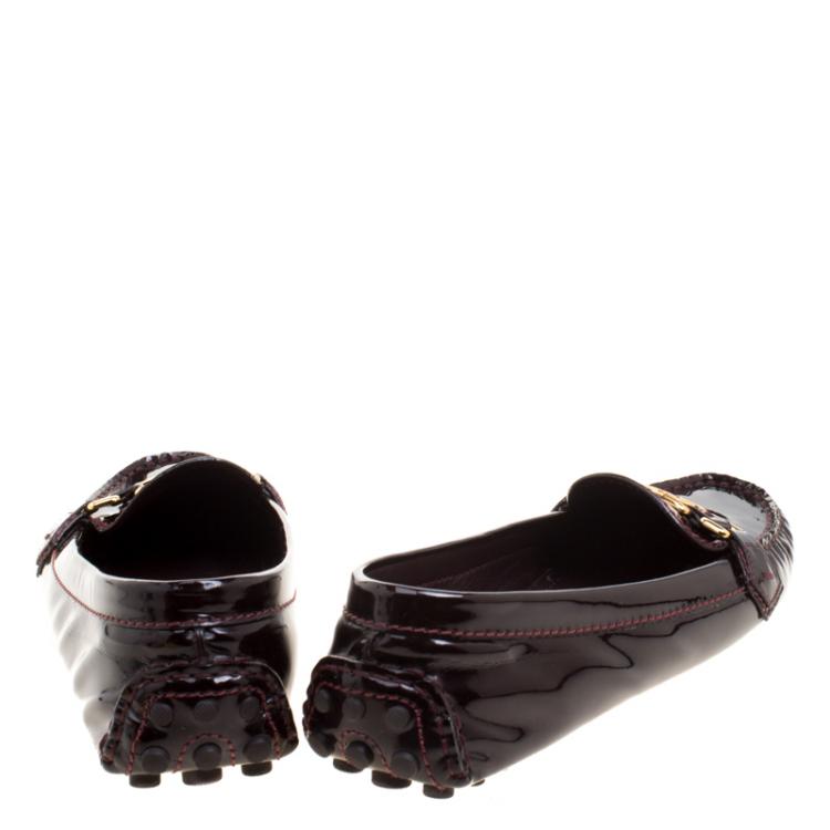 Pre Owned Louis Vuitton Burgundy Patent Leather Oxford Loafers Size 39