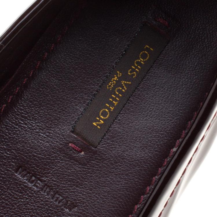 Pre Owned Louis Vuitton Burgundy Patent Leather Oxford Loafers Size 39