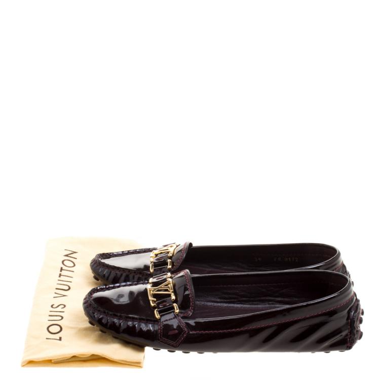 Pre Owned Louis Vuitton Burgundy Patent Leather Oxford Loafers Size 39