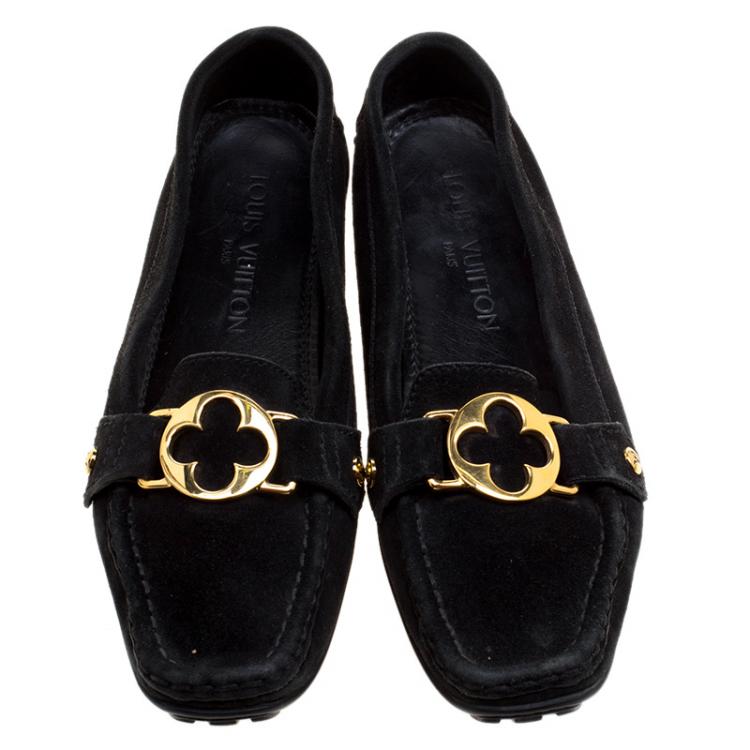 Pre Owned Louis Vuitton Black Suede Oxford Loafers Size 38