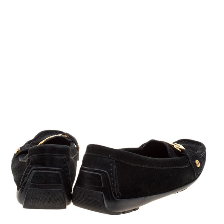 Pre Owned Louis Vuitton Black Suede Oxford Loafers Size 38