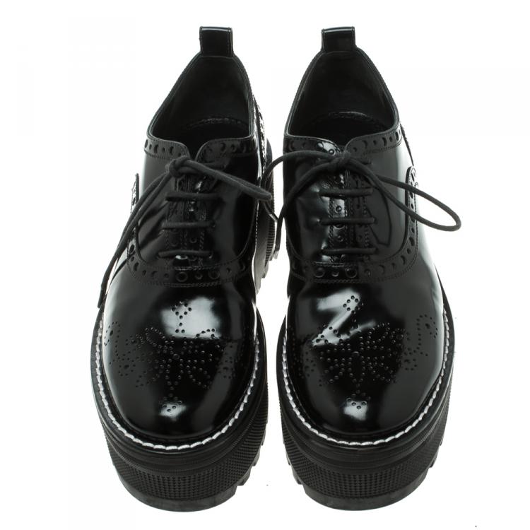 Pre Owned Louis Vuitton Black Brogue Leather Fighter Platform Oxfords Size 38