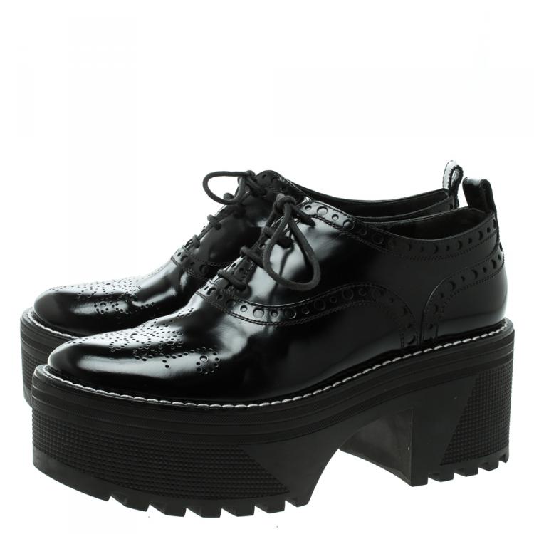 Pre Owned Louis Vuitton Black Brogue Leather Fighter Platform Oxfords Size 38