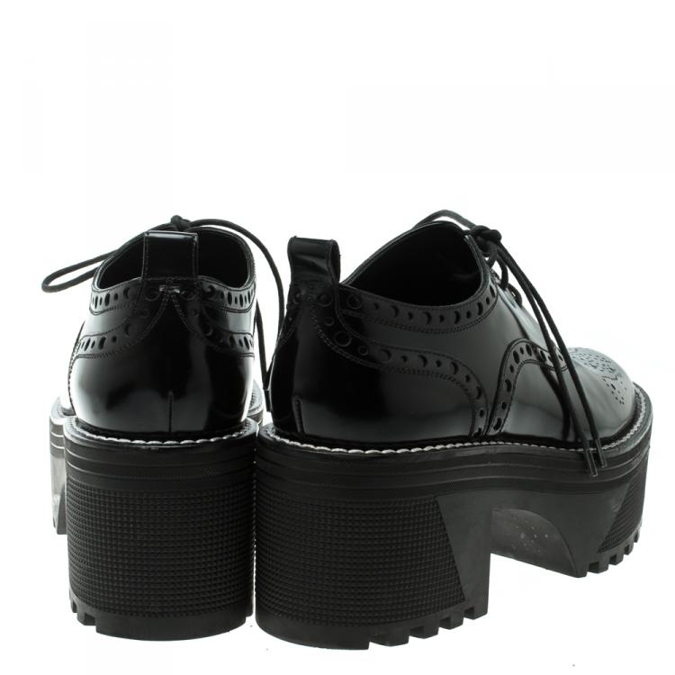 Pre Owned Louis Vuitton Black Brogue Leather Fighter Platform Oxfords Size 38