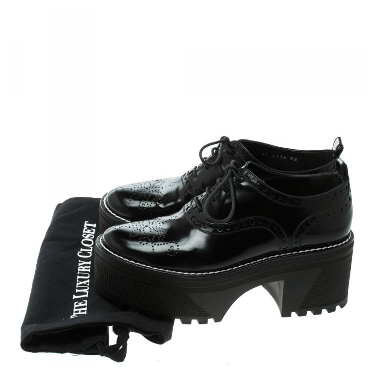 Pre Owned Louis Vuitton Black Brogue Leather Fighter Platform Oxfords Size 38