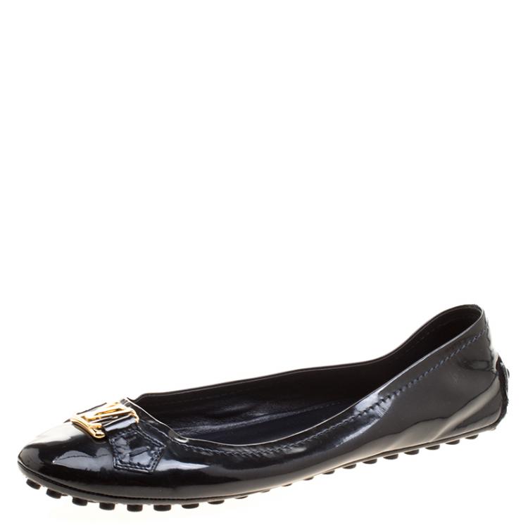 LOUIS VUITTON LEATHER BLACK FLATS LOAFERS SHOES OXFORD SIZE 39.5